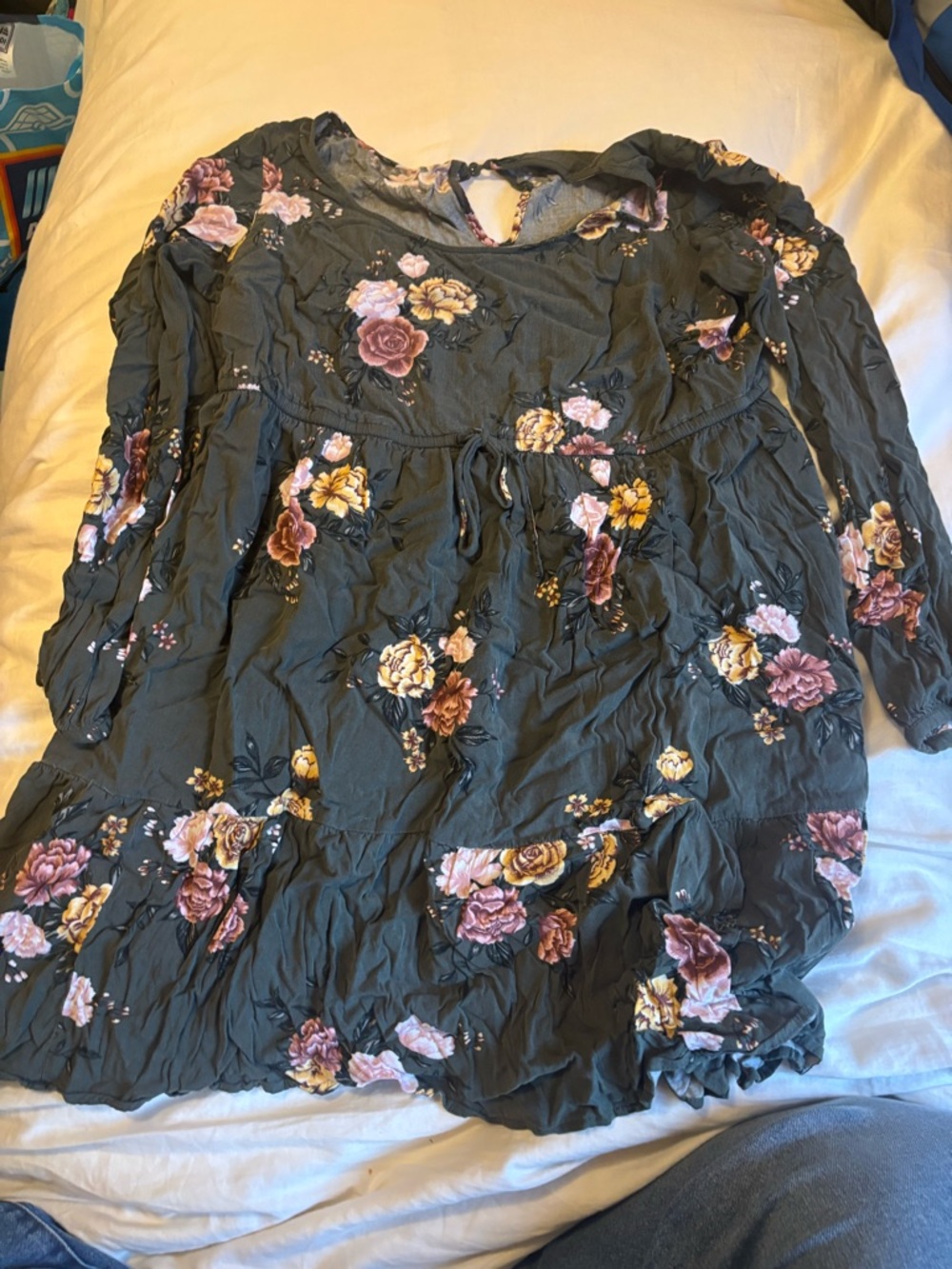 Women's Olive Floral Long Sleeve tunic/dess